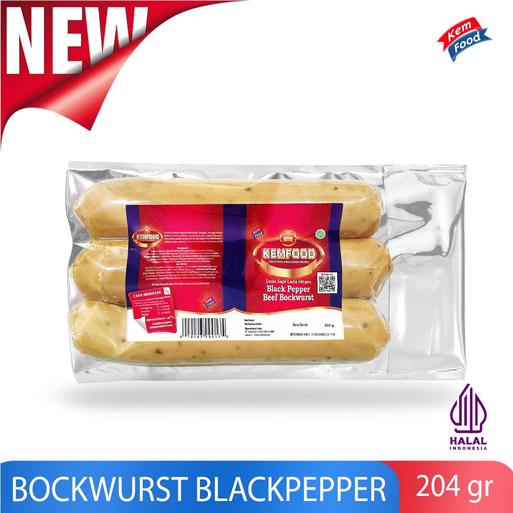 

Kemfood Beef Bockwurst Black Papper - Sosis Sapi Jumbo Rasa Black Papper 204 gr