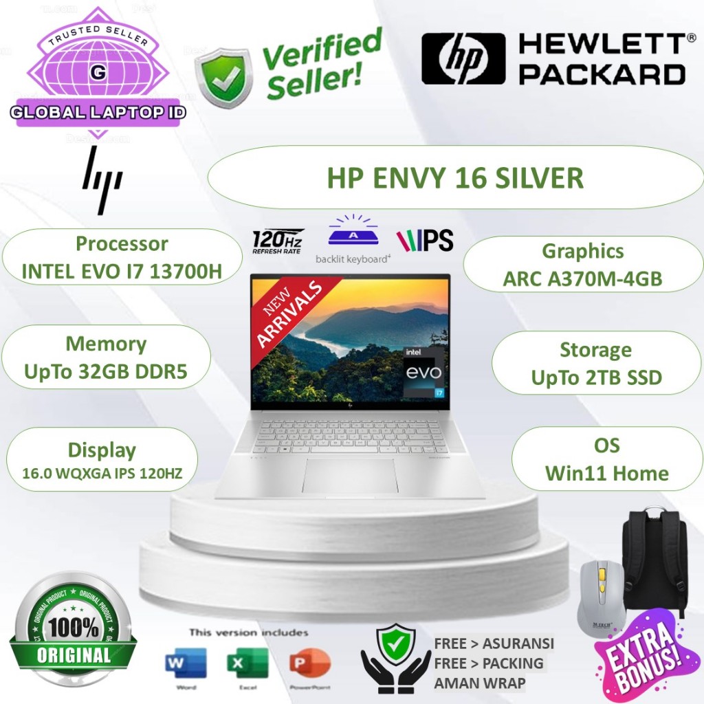 Laptop UltraBook HP Envy 16 Intel Core i7 13700H RAM 32GB DDR5 1TB SSD 16" WQXGA IPS 120Hz Windows 1