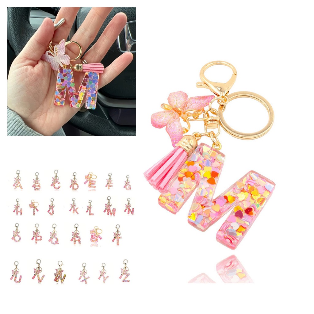 keychain huruf Custom Resin Keychain Initials Nama Alphabet Edition Butterfly Resin Keychain Bag