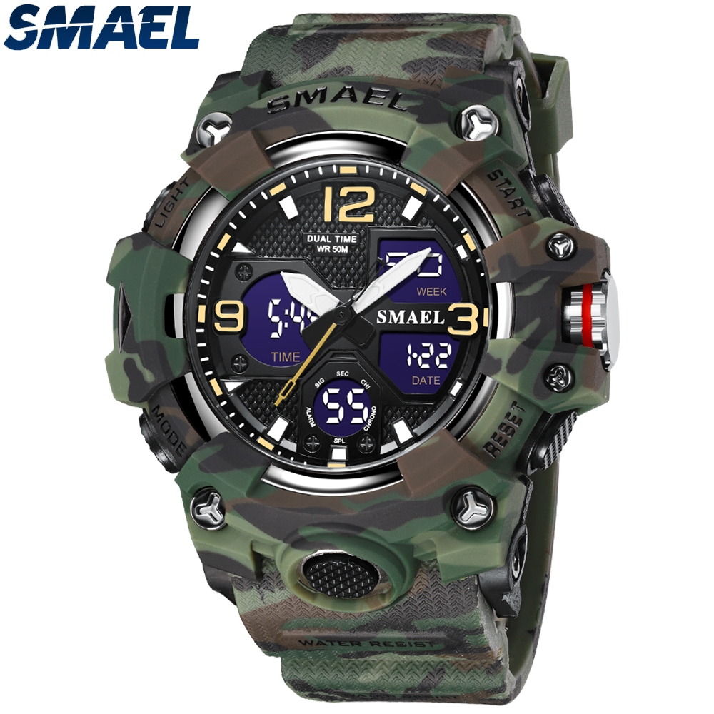 SMAEL 8008 MC Camouflage Original Jam Tangan SPORT Analog Digital Pria Wanita Tahan Air 50 Meter / J