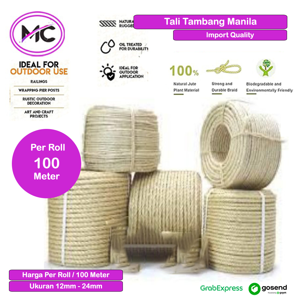 

Tali Tambang 12mm - 24mm Per Rol Tali Tambang Manila Rope Serat Abaca Harga 1 Roll Untuk Ikat Barang Dekorasi Hiasan Tangga Pagar Indoor Outdoor Tahan Cuaca Super Kuat Kualitas Import