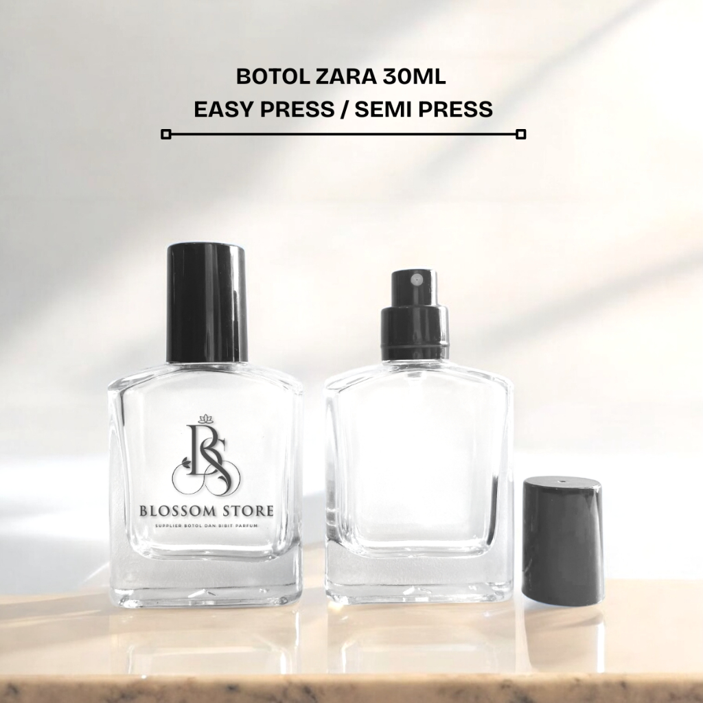 Botol Parfum Zara 30ML Semi Press Tutup Hitam - Botol Parfum Kaca Zara Semi Press 30ML