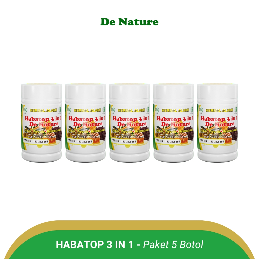 DE NATURE - Habatop 3 In 1 Herbal Daya Tahan Tubuh - Isi 50 Kapsul - Paket 5 Botol