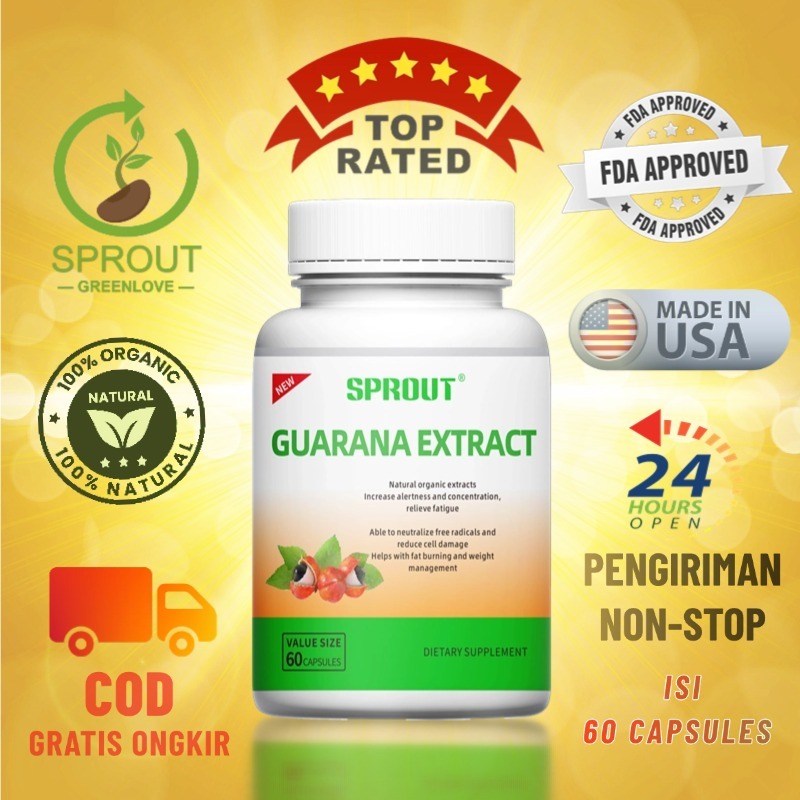 Suplemen Ekstrak Guarana SPROUT, Netralisasi Radikal Bebas, Pembakar Lemak - Pengaturan Berat Badan