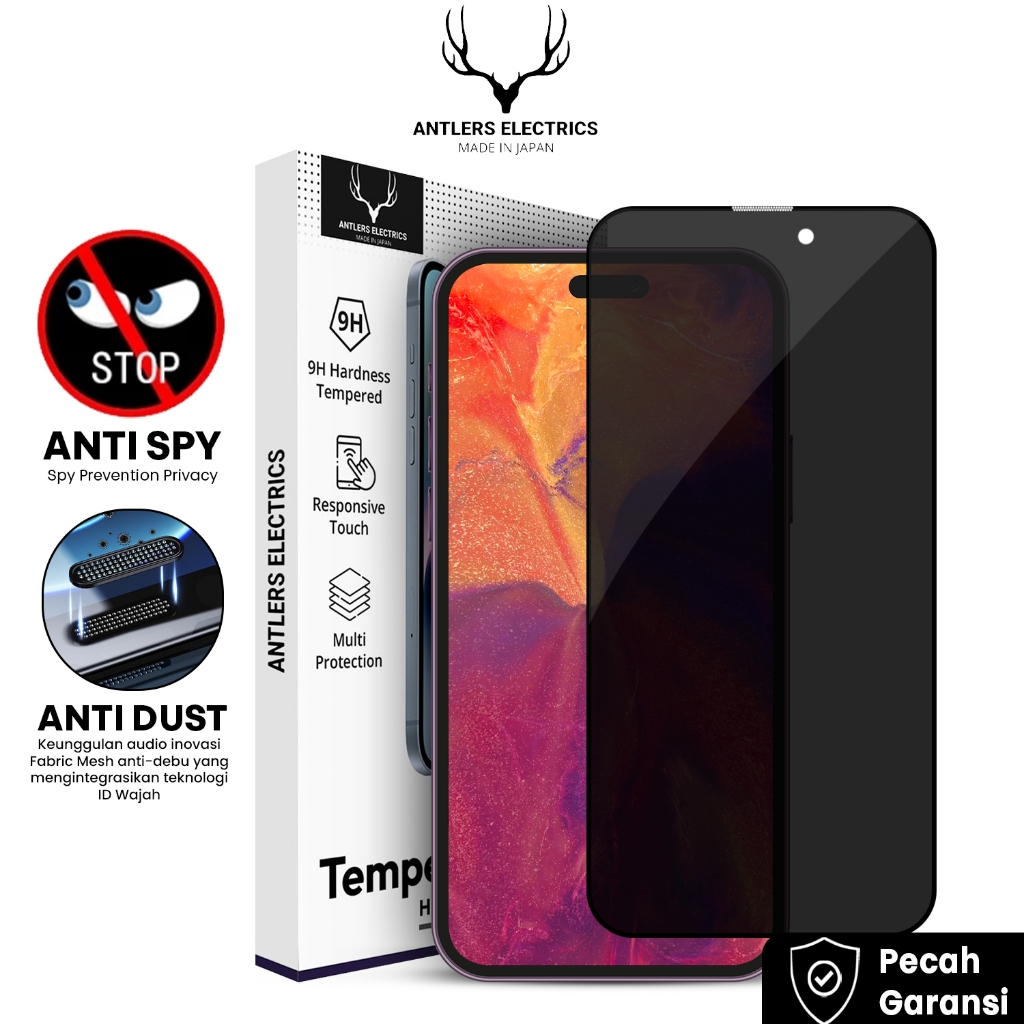 Antlers Electrics Tempered Glass Anti Spy Screen Protector For iPhone 16 15 14 Pro Max  14 Plus  14 