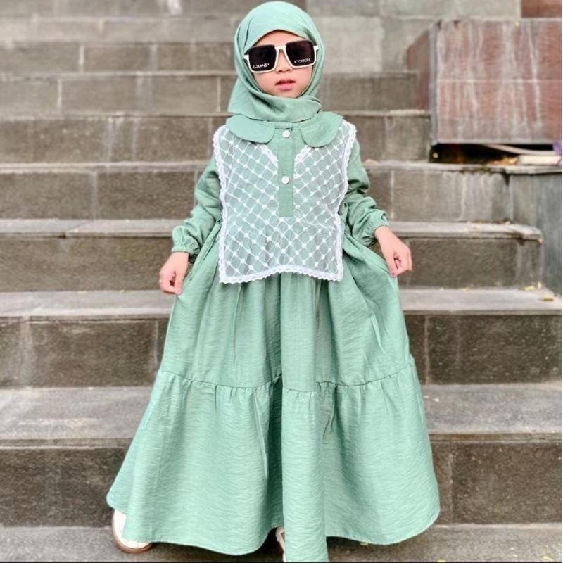 SET GAMIS HIJAB ANAK ALYA BRUKAT