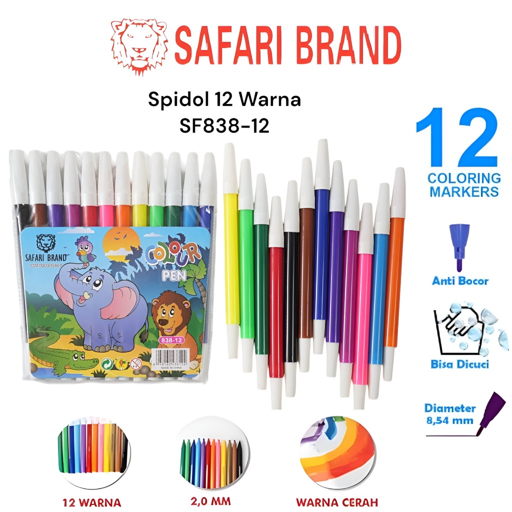 

Spidol Kecil Coloring Markers Coloring Pen 12 Warna Murah Berkualitas Merk Safari Brand