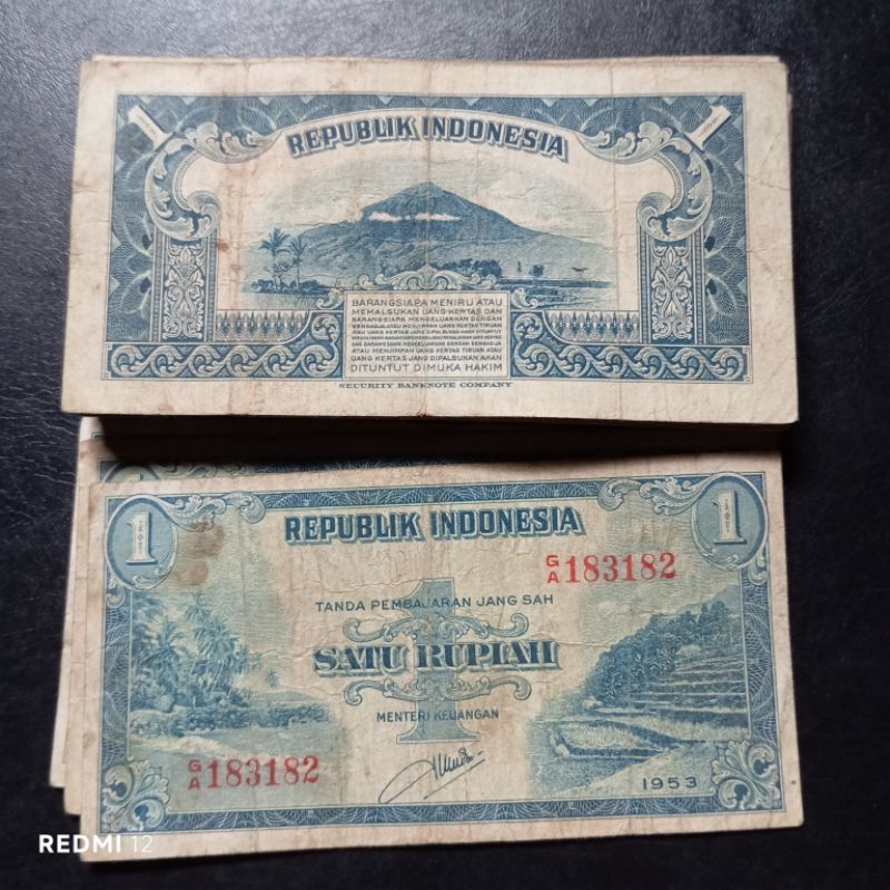 uang kertas 1 rupiah pemandangan alam bekas asli