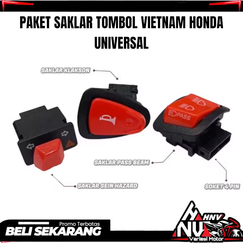 Paket Tombol Saklar Vietnam Saklar Pass Beam Piw Piw Saklar Sein Hazard Universal Beat Scoopy Vario 