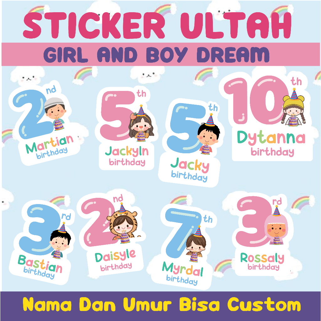 

Sticker Ulang Tahun Anak [ BOY and GIRL DREAM ] Sticker Bento Birthday Sticker Anak souvenir