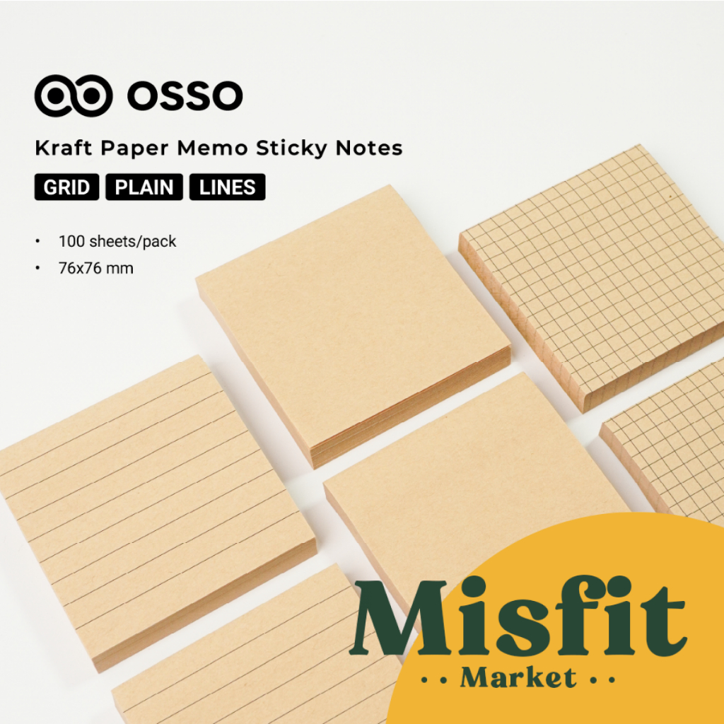 

OSSO Simple Kraft Sticky Note Memo Pad Paper Series (100 Sheets) Aesthetic