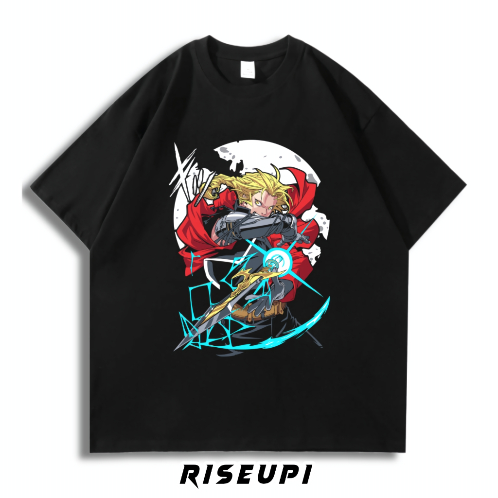 RISEUPI T-shirt Anime Fullmetal Alchemist Edward Elric Premium Art Kaos Pria Wanita Oversize Vintage