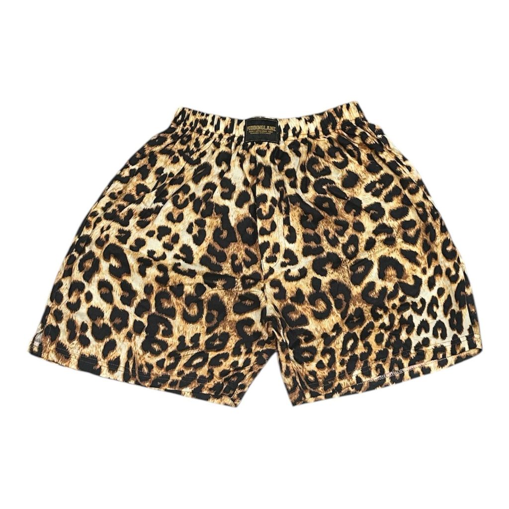 Puddinglane Celana Boxer Unisex Pria Wanita Short Pants Karita Leopard