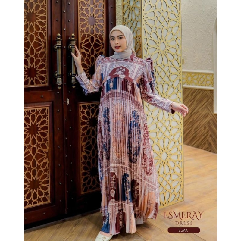 Ready Stock Esmeray Dress by Halwa Apparel | Gamis Halwa Apparel | Gamis Silk Plisket Terbaru