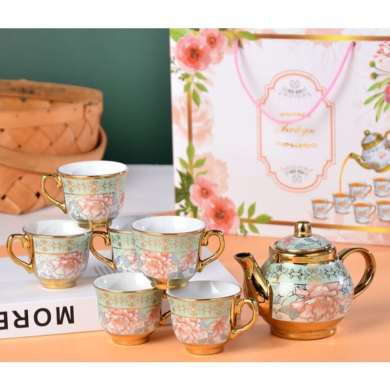 Set Teko Cangkir Korea Keramik Kopi,Tea,Soju,arak  1 Teapot 4 Cup Hemppers
