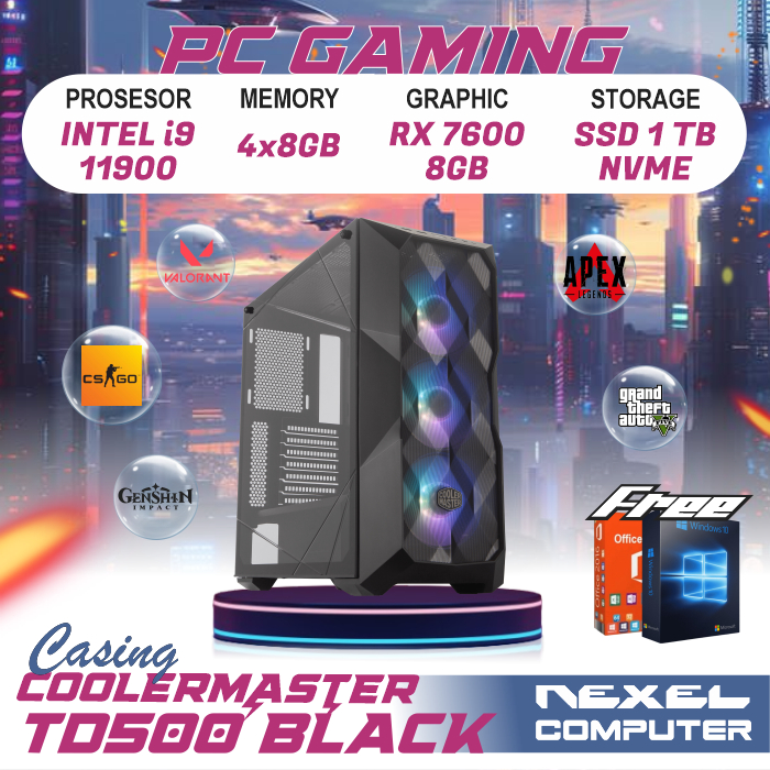 Pc Gaming High End - INTEL i9 11900 - RX 7600 8GB - SSD 1TB NVME - RAM 32GB DDR4