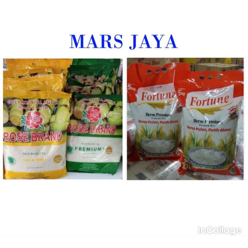 

Beras Fortune kemasan 5kg, beras Zakat 3kg dan sembako lainnya