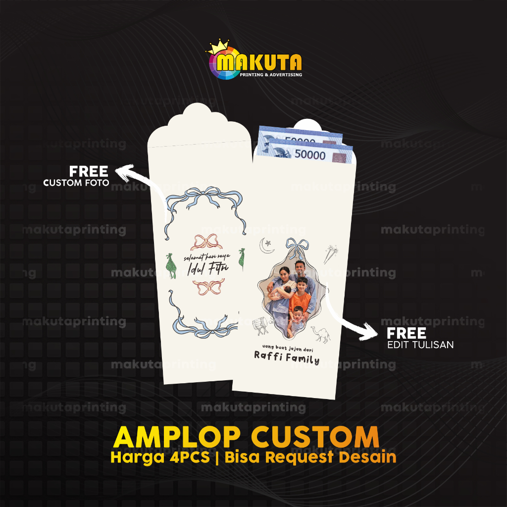 

(Isi 4) Amplop Lebaran Custom Desain Coquette Pink Pita Foto Suka-suka Angpau Nama Muka Lucu Kartun