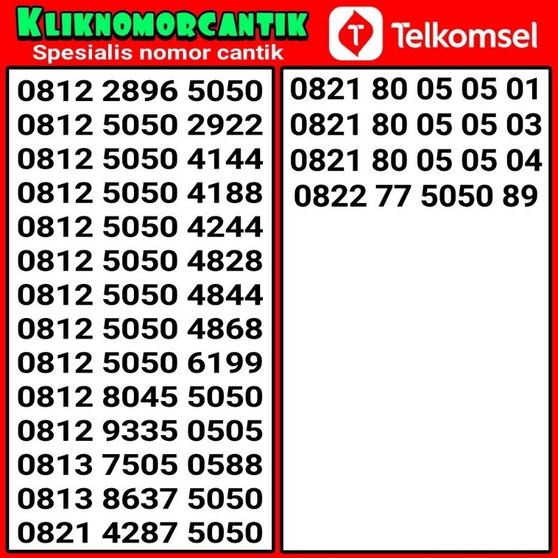 Nomor Cantik Simpati 4G&5G Telkomsel simpati seri 5050 A1