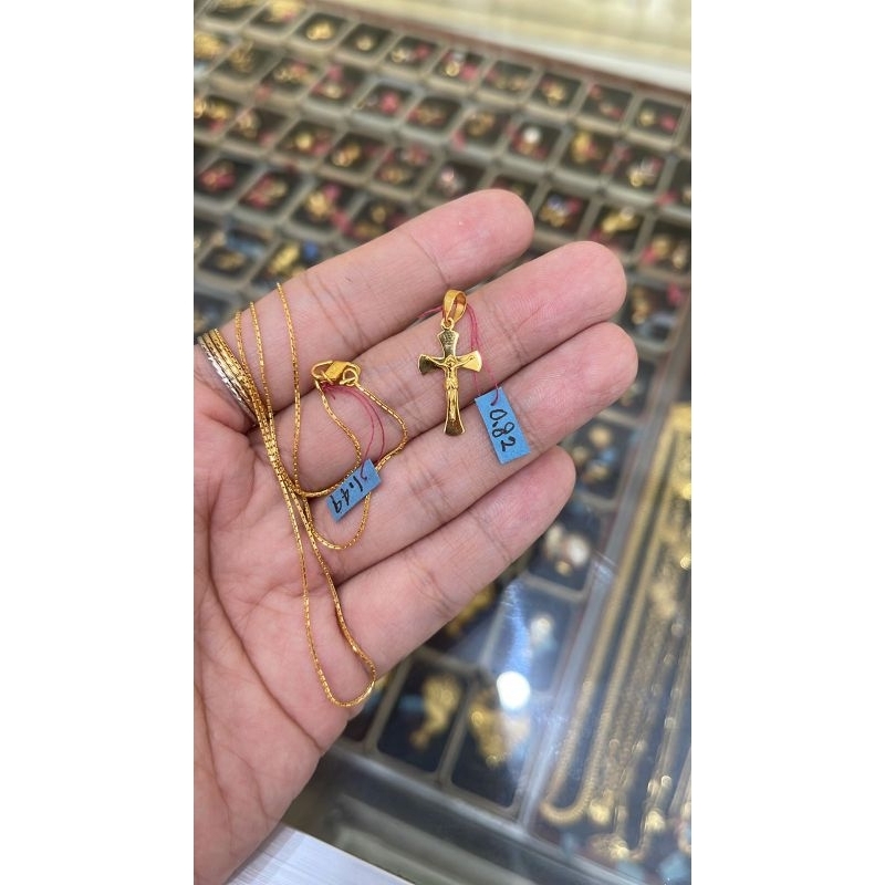 Set Kalung Dan Liontin salib emas asli elegant hadiah ulang tahun