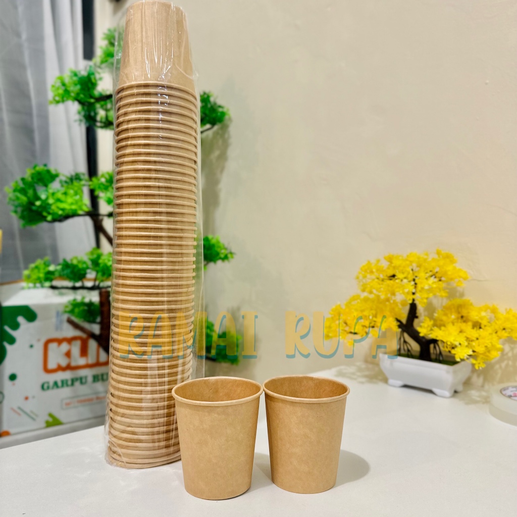 [50 PCS] PAPER CUP / GELAS KOPI KRAFT POLOS 6.5oz MERK “WMP”