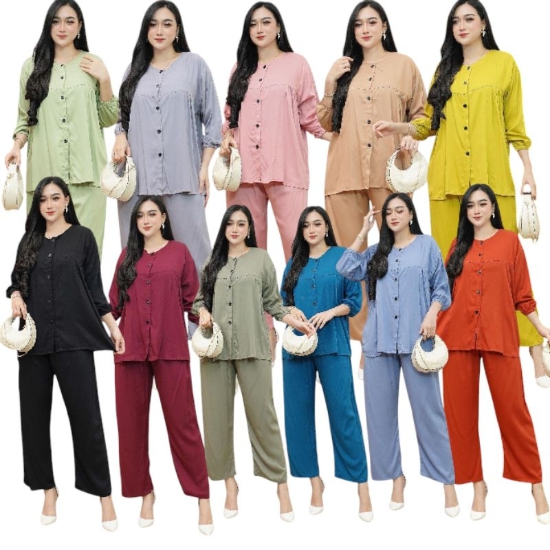 One Set Polos Rayon Twill Premium Wanita Kekinian