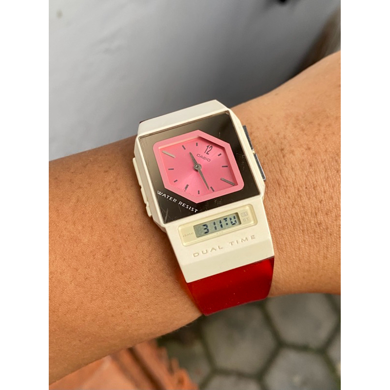 80’s Vintage Casio FS-01 Film Watch PELA Thin Dualtime Made in Malaysia