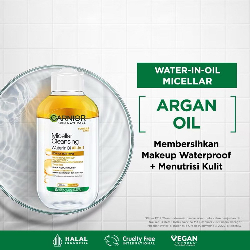 Garnier Micellar Water Oil-Infused Bi-phase Cleansing Water Skin Care 125ml /Pembersih Makeup waterp
