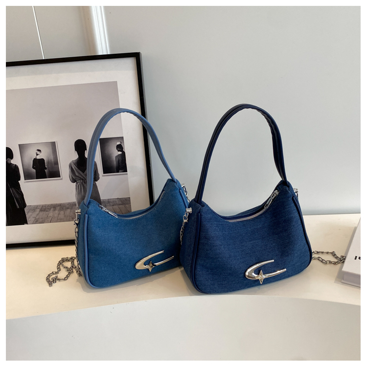 BJ82096 - DARKBLUE/LIGHTBLUE TAS SLEMPANG HANDBAG JEANS DENIM TALI RANTAI TAS WANITA FASHION IMPORT 