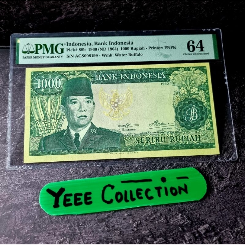 Uang Kertas Kuno Sukarno 1000 Rupiah PMG 64 Tahun 1960 - ACS 008199