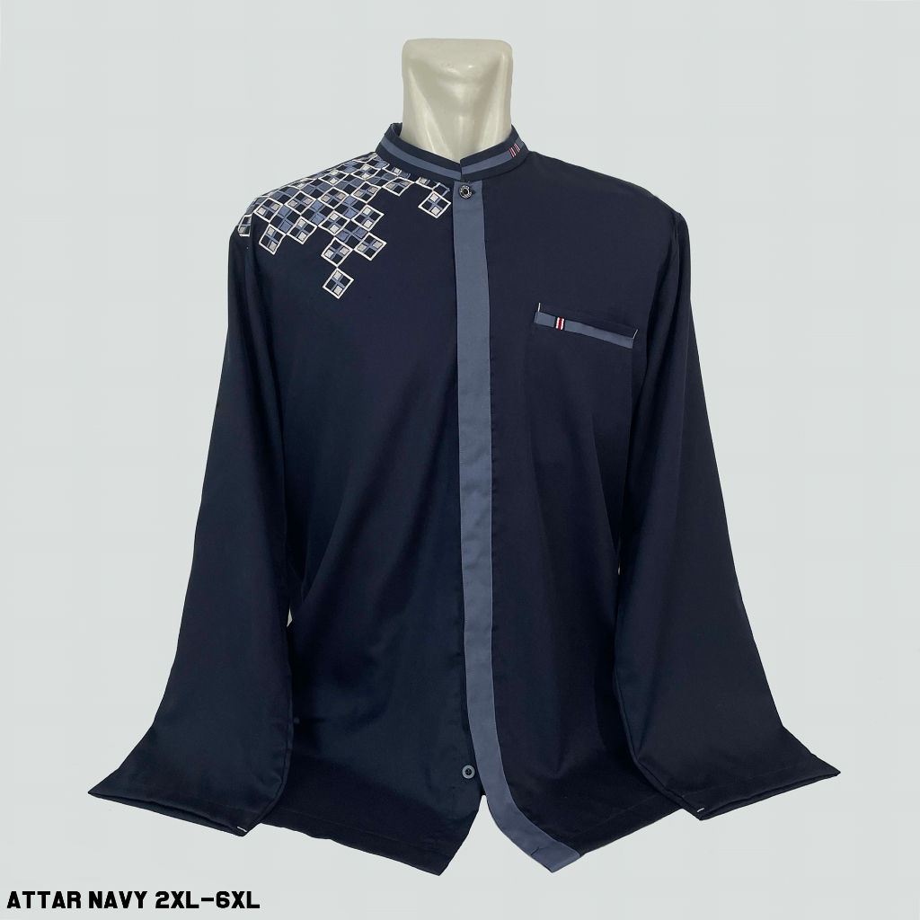 BIG SIZE Baju Koko JUMBO XXL XXXL XXXXL XXXXXL - Lengan Panjang Bordir Pria Dewasa AZURA Abu Gelap