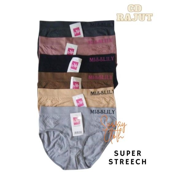 Promo 6Pcs Celana Dalam Wanita Dewasa Bahan Rajut Super Streech Misslily - CD Rajut Midi Berkualitas