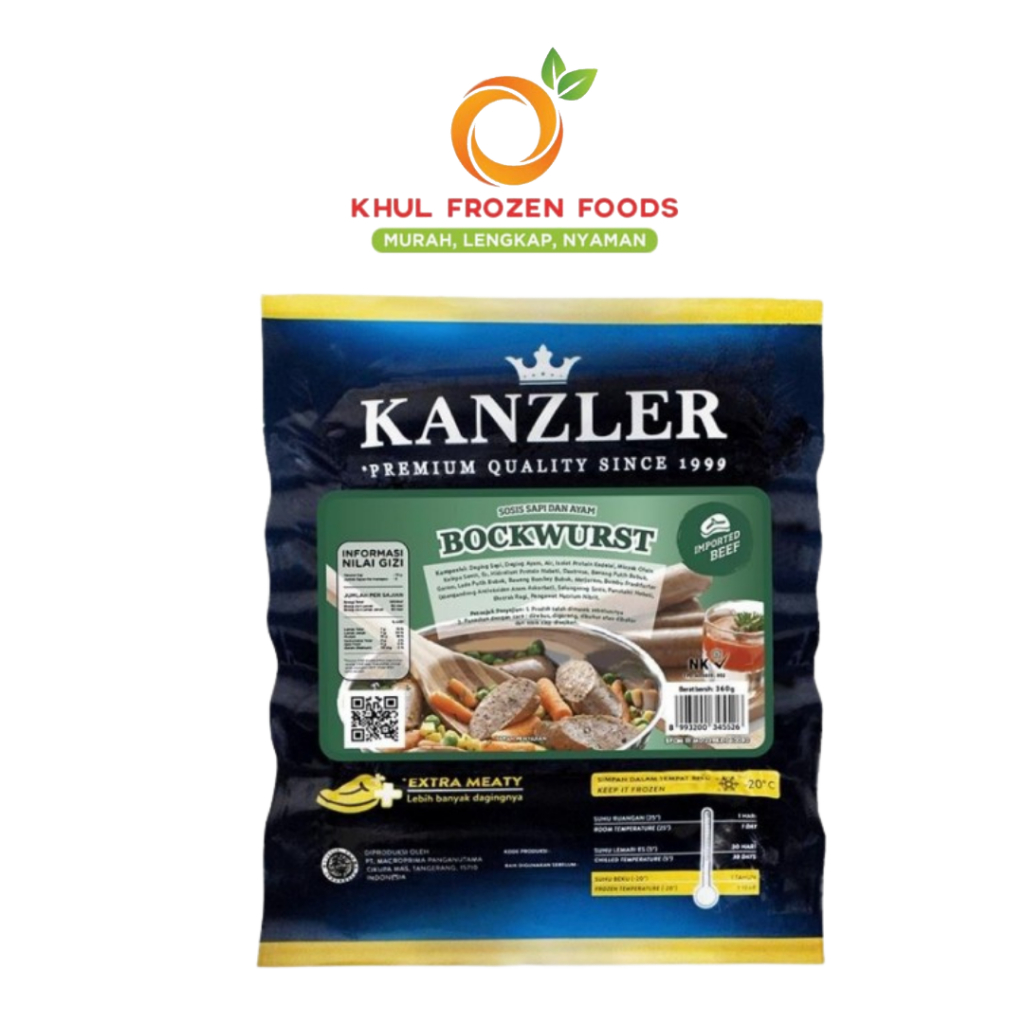 

Kanzler Bockwurst 360 Gr / Sosis Kanzler Bockwurst Beef Sausage 360gr / HALAL / Khul frozen foods