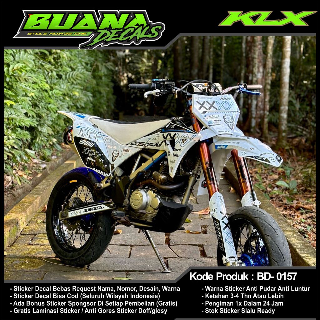 bd0157 decal sticker motor KLX/KLXBF/DTRACKER/GORDONS full body putih desain terbaru (bisa request n