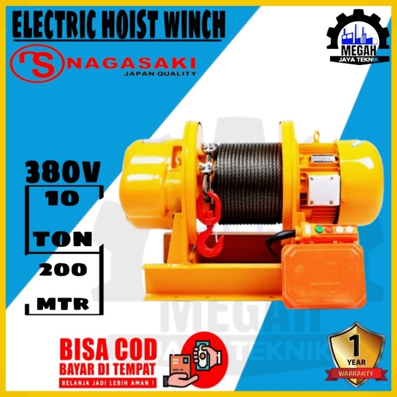electric wire rope winch 10 ton × 200 meter 380v/3 phase nagasaki japan quality