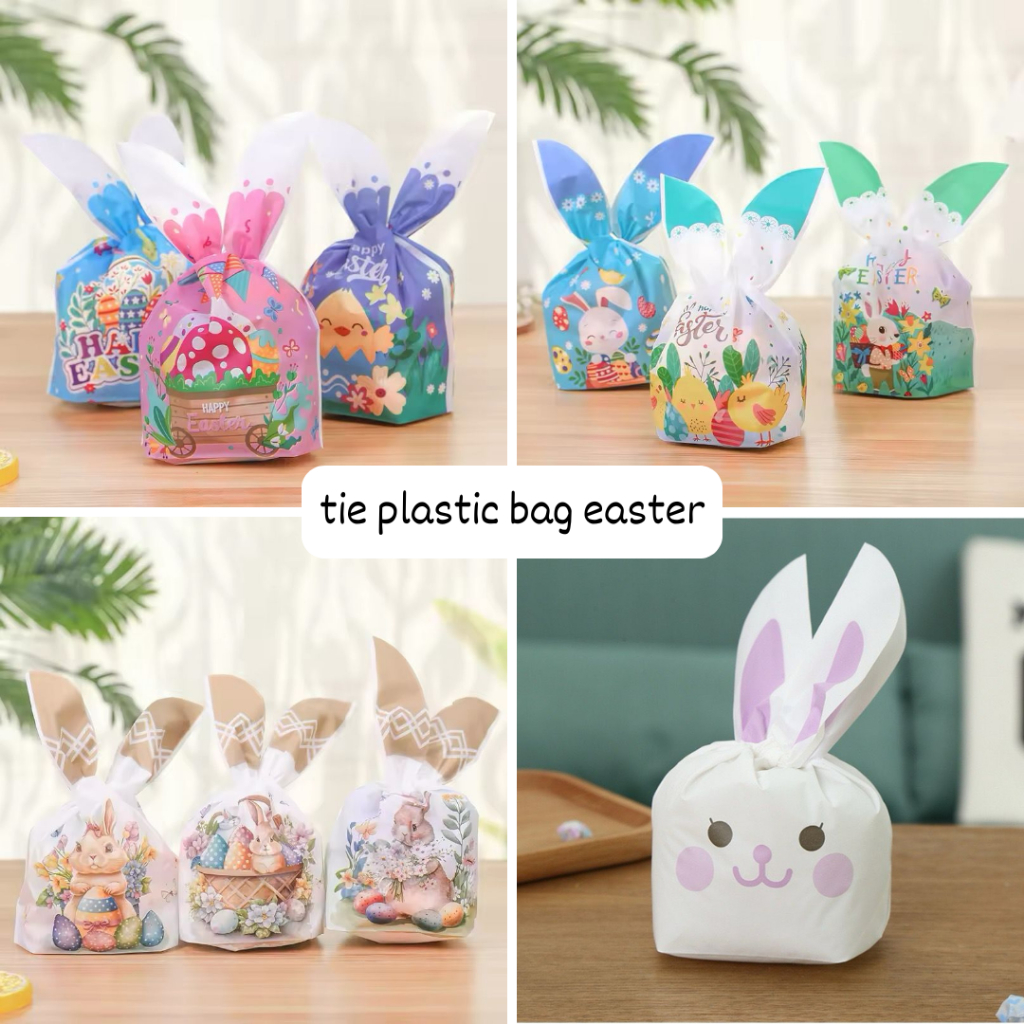 

Tie plastic bag happy easter bunny rabbit kantong plastik ikat goodie bag snack cemilan