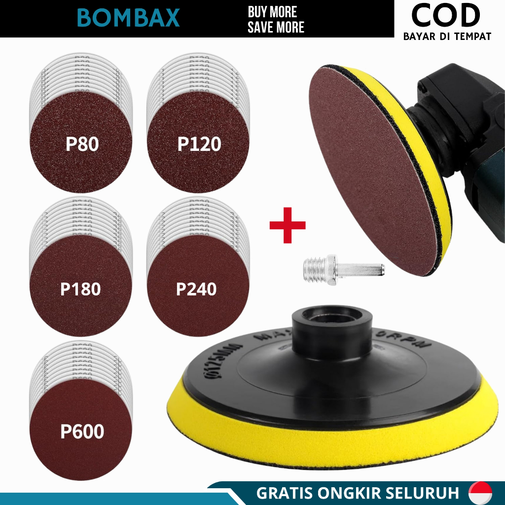 Paket Adaptor Bor Jadi Mesin Amplas Poles Konektor Pad Velcro Tatakan Amplas Poles