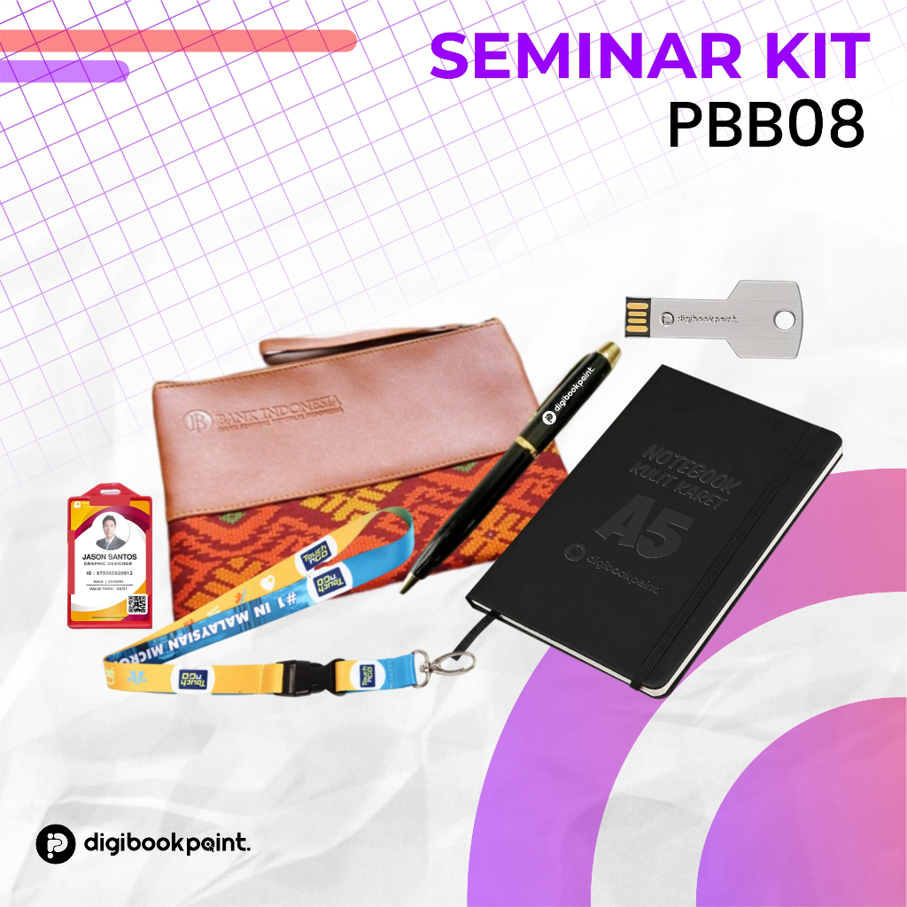 

Seminar Kit Custom PBB 8 | Pouch Kulit , Notebook Kulit Karet, Pulpen Besi Grafir, Flashdisk, Paket Lanyard | Custom sesuai Desain