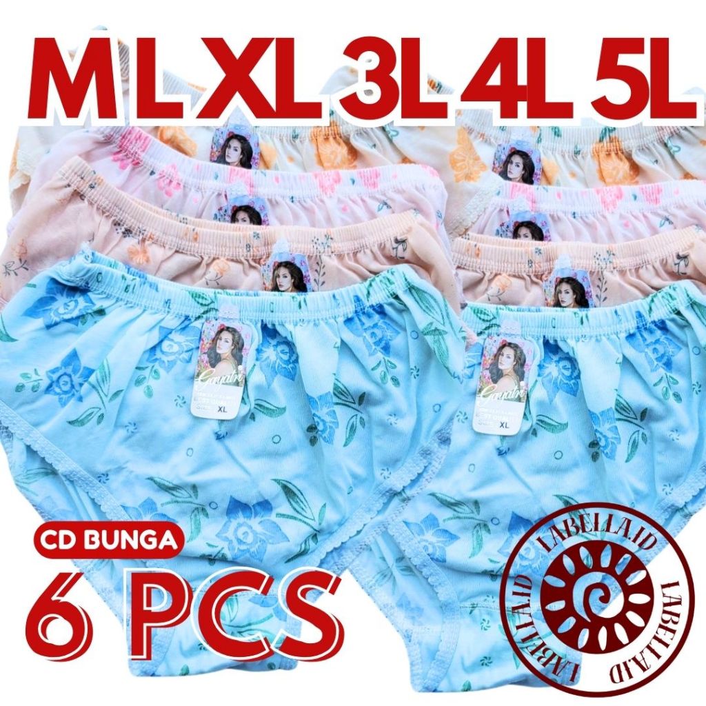 TERMURAH 6 PCS CELANA DALAM WANITA MOTIF BUNGA GROSIR CELANA DALAM BUNGA LABELLAID