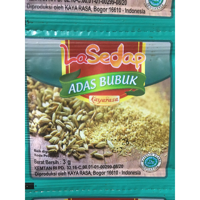 

Adas Bubuk merk La Sedap 3g dijual 1 renceng isi 10pcs