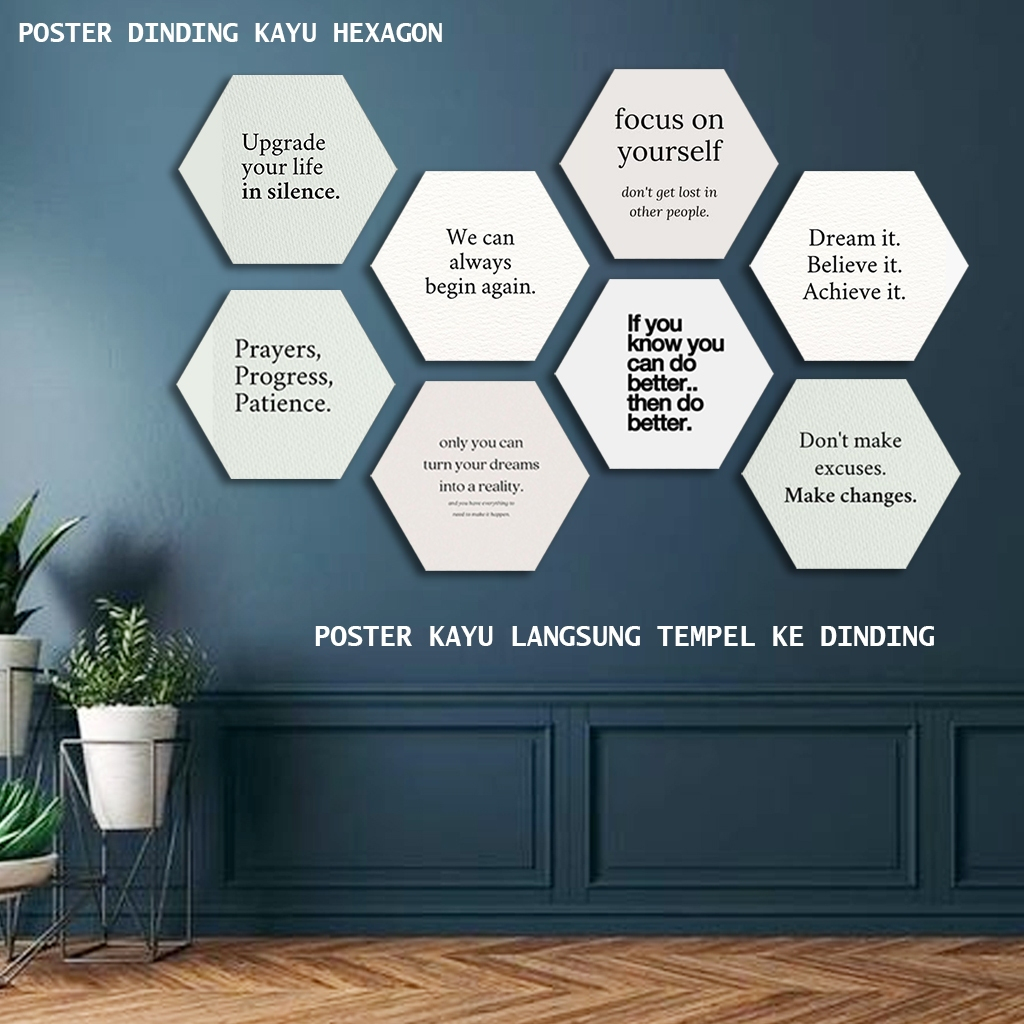Poster dinding hexagional quetos - Hiasan Kayu - poster kata kata - hiasan dinding  - poster kamar