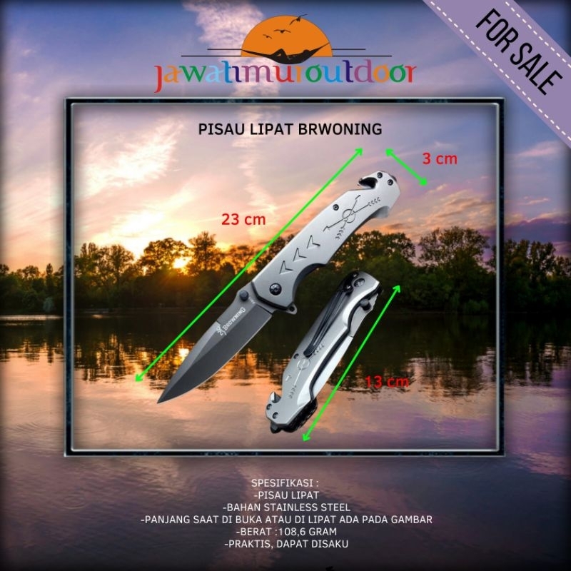 Pisau Lipat Browning Knife Stainless Steel Camping Hiking Outdoor