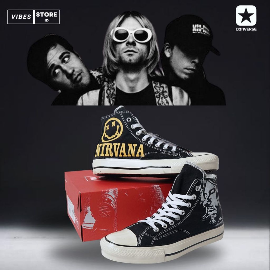 (VIBESSTR) CONVERSE NIRVANA SEPATU SNEAKERS CONVERSE PRIA WANITA NIRVANA KURT COBAIN HITAM
