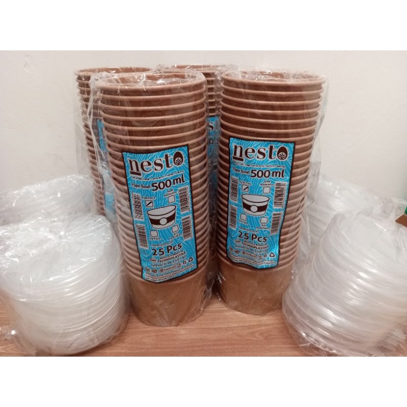 

Paper bowl/rice bowl/mangkok kertas/wadah mangkok 500ml 1 pack isi 25 pcs plus tutup aluminasi