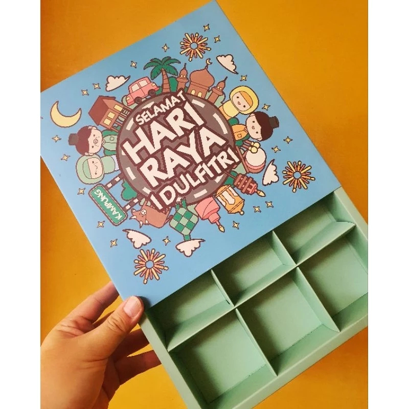 

5 Pcs Dus Packaging Fruitpie Hampers Idul Fitri Sekat 9 Hijau Muda Ukuran 22 x 22 x 4.5 cm