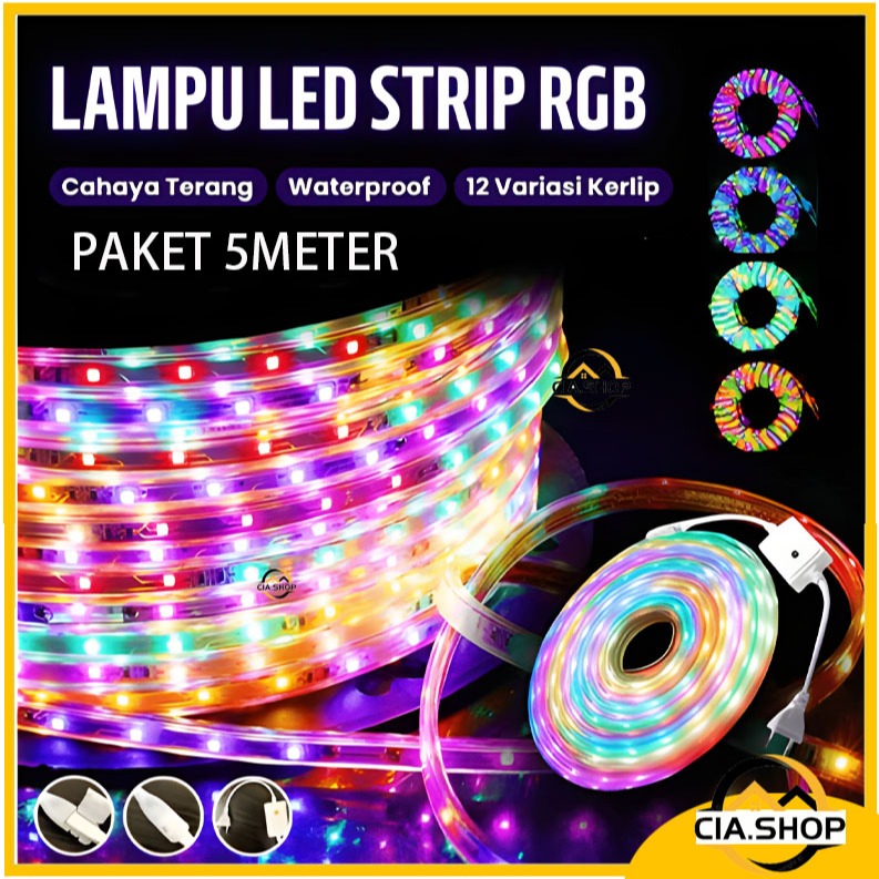 PAKET Lampu LED STRIP SELANG 2835 /220V OUTDOOR RGB/Lampu Strip LED WARNA WARNI PAKET 5METER