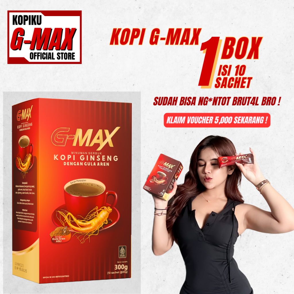 

Kopi G-MAX 1 Box - Isi 10 Sachet - Kopi Ginseng Rasa Gula Aren - Baik Untuk Kaum Adam