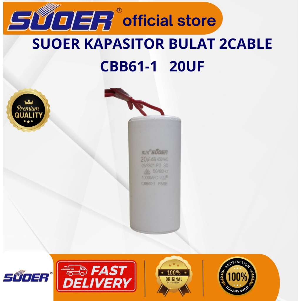 SUOER KAPASITOR BULAT 2 KABEL CBB60 20UF