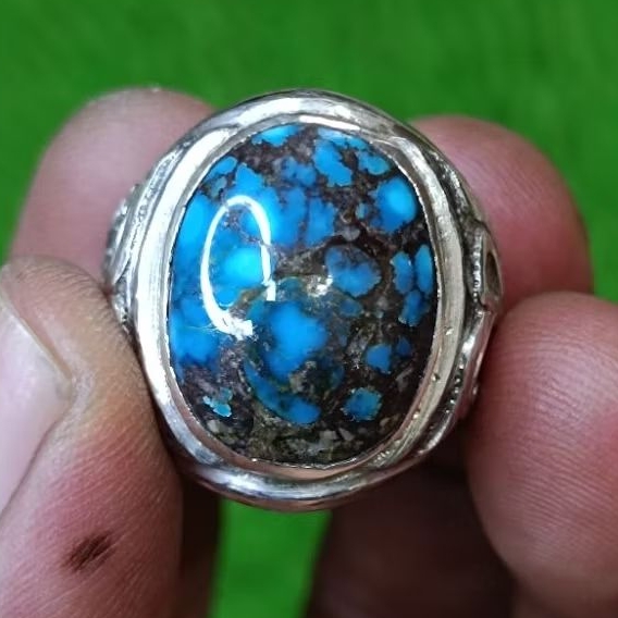Pirus Persia blue fancy lawasan ring Perak
