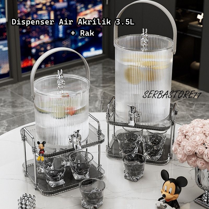 Dispenser Air Akrilik 3.5L / Ketel Air Dingin Akrilik dengan Tatakan / Tempat Minum Air Dingin Kulka